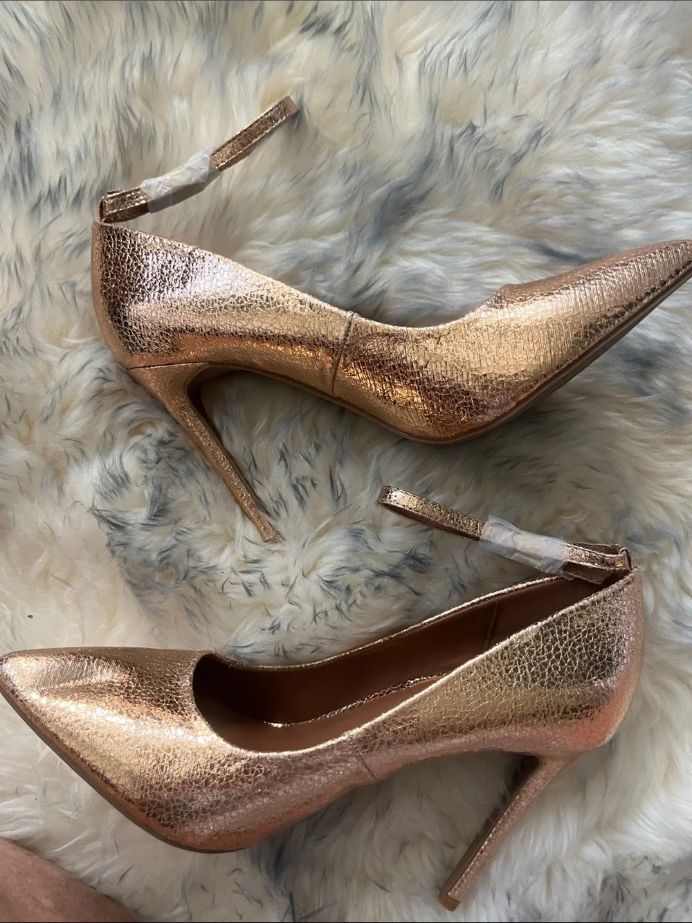 Dollhouse Metallic Rose Gold Pointed Toe Pumps